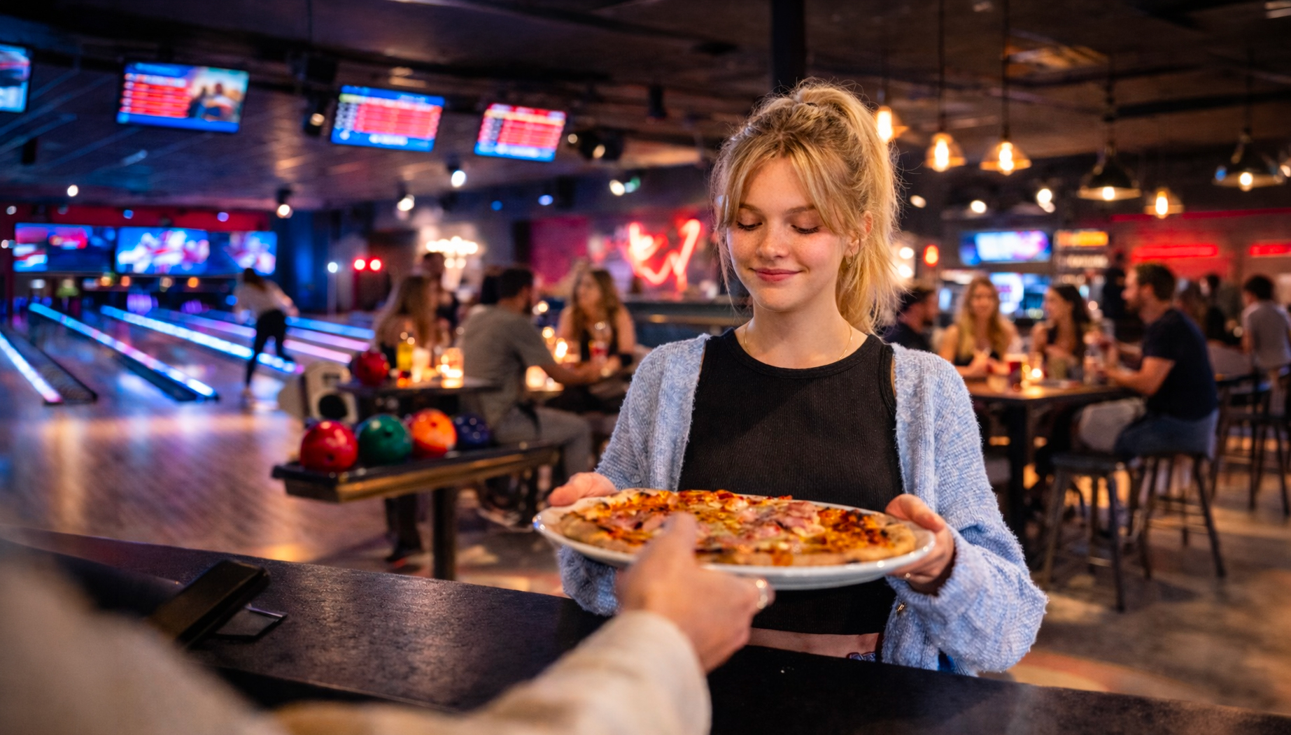 repas pizza au bowling
